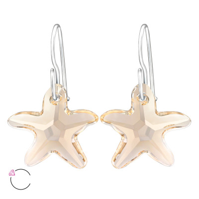 Silver Starfish Earrings with Genuine European Crystals