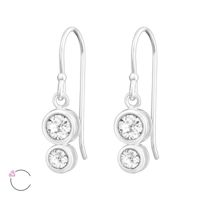 Silver Double Round Earrings with Genuine European Crystals