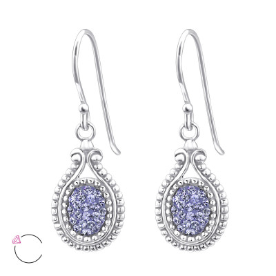 Silver Oval Earrings with Genuine European Crystals