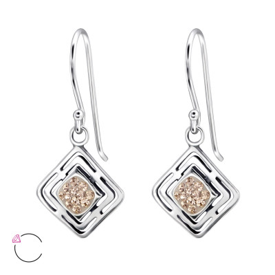 Silver Square Earrings with Genuine European Crystals