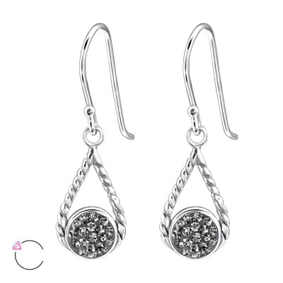 Silver Pear Earrings with Genuine European Crystals