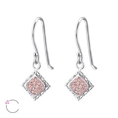 Silver Square Earrings with Genuine European Crystals
