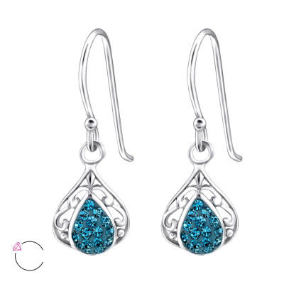 Silver Pear Earrings with Genuine European Crystals