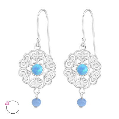 Silver Flower Earrings with Opal and Genuine European Crystals