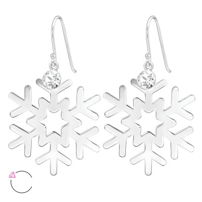 Silver Laser Cut Snowflake Earrings with Genuine European Crystals