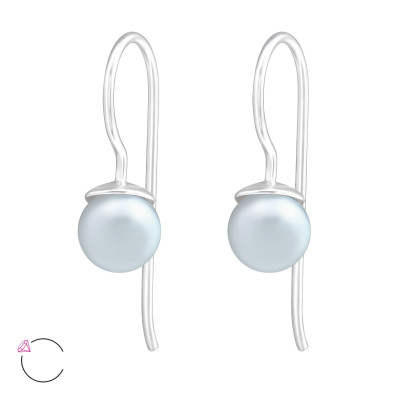 Silver Round Earrings with Genuine European Pearl