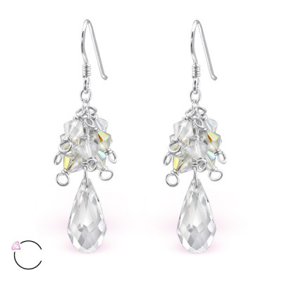 Silver Pear Earrings with Genuine European Crystals