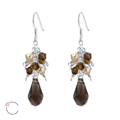 Silver Pear Earrings with Genuine European Crystals