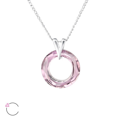 Silver Circle Necklace with Genuine European Crystal