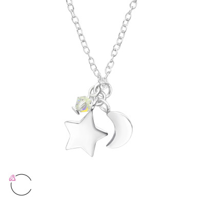 Silver Star and Moon Necklace with Genuine European Crystals