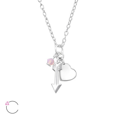 Silver Heart and Arrow Charm Necklace with Genuine European Crystals