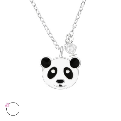 Children's Silver Panda Necklace with Epoxy and Genuine European Crystals