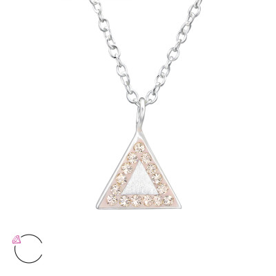 Silver Triangle Mirror Necklace with Brush Finish and Genuine European Crystals