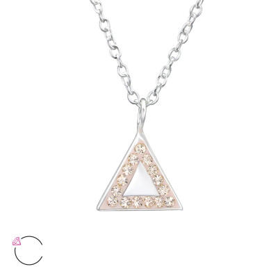 Silver Triangle Mirror Necklace with Genuine European Crystals