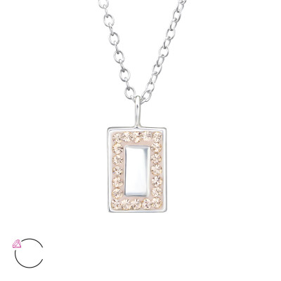 Silver Rectangle Mirror Necklace with Genuine European Crystals