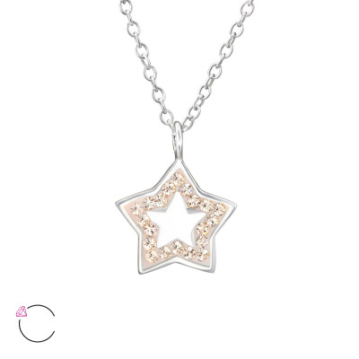 Silver Star Mirror La Crystale Necklace with Genuine European Crystals