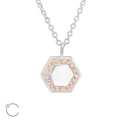 Silver Hexagon Mirror La Crystale Necklace with Genuine European Crystals