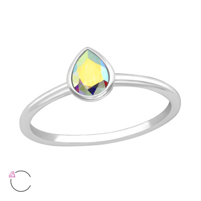 Silver Pear Ring with Genuine European Crystal