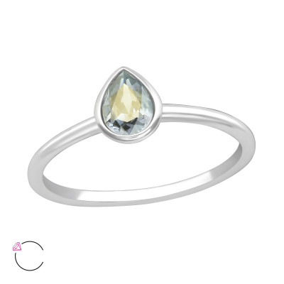 Silver Pear Ring with Genuine European Crystal