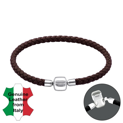 Leather Bracelet with Silver Lock Bead