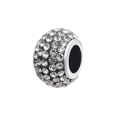 Round Sterling Silver Bead with Crystal