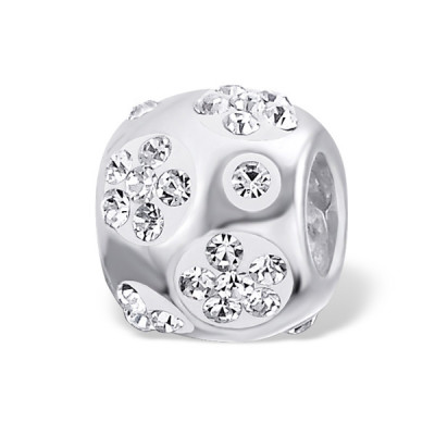 Round Sterling Silver Bead with Crystal