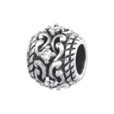 Silver Round Bead with Cubic Zirconia