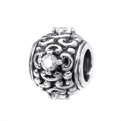 Silver Round Bead with Cubic Zirconia