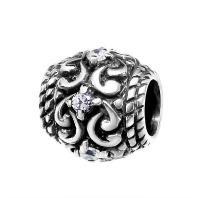 Silver Round Bead with Cubic Zirconia