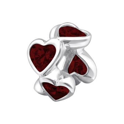 Silver Heart Shaped Bead with Cubic Zirconia