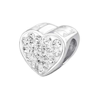 Heart Sterling Silver Bead with Crystal
