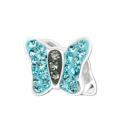 Silver Butterfly Bead with Crystal