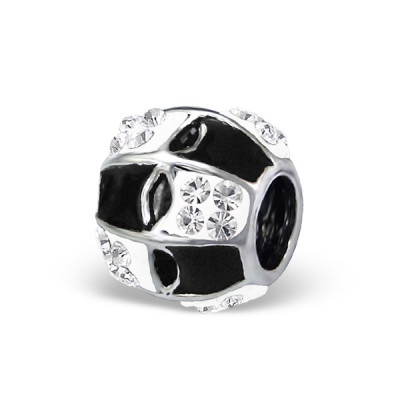 Round Sterling Silver Bead with Crystal