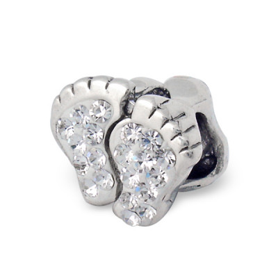 Footprint Sterling Silver Bead with Crystal