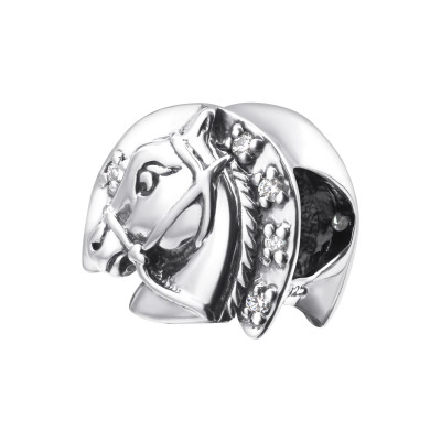 Silver Horse Bead with Cubic Zirconia