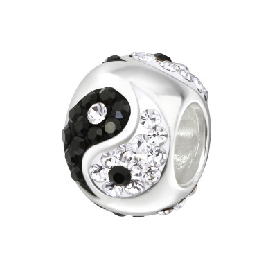 Silver Yin Yang Bead with Crystal