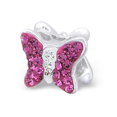 Butterfly Sterling Silver Bead with Crystal