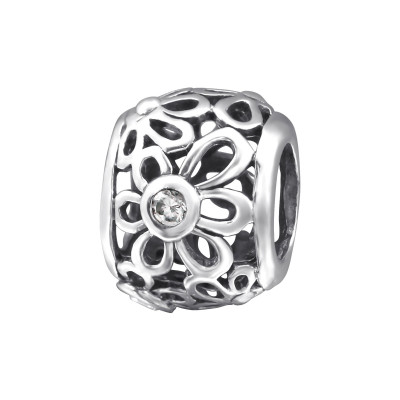 Flower Sterling Silver Bead with Cubic Zirconia