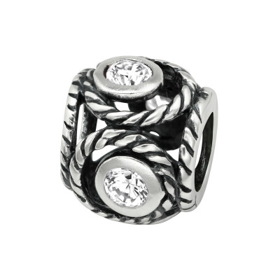 Silver Round Bead with Cubic Zirconia