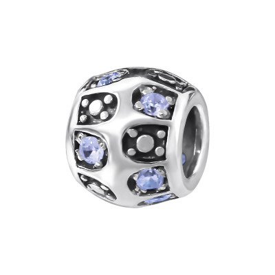 Silver Round Bead with Cubic Zirconia