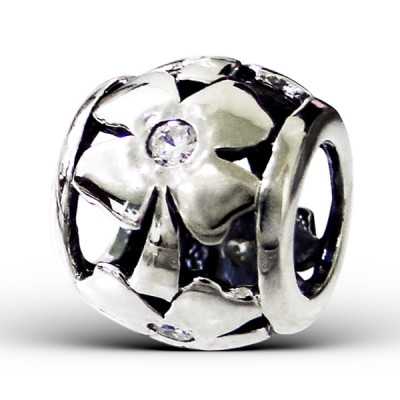 Flower Sterling Silver Bead with Cubic Zirconia