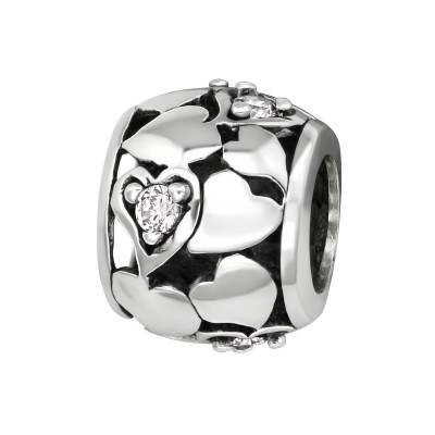 Silver Heart Bead with Cubic Zirconia