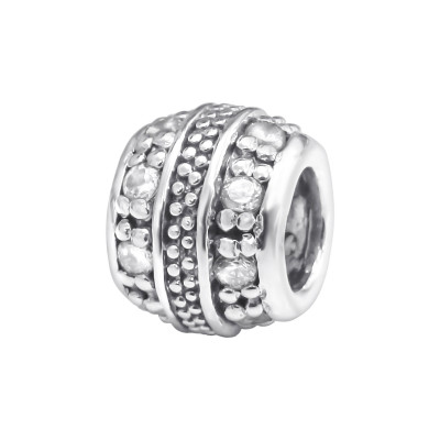 Silver Round Bead with Cubic Zirconia