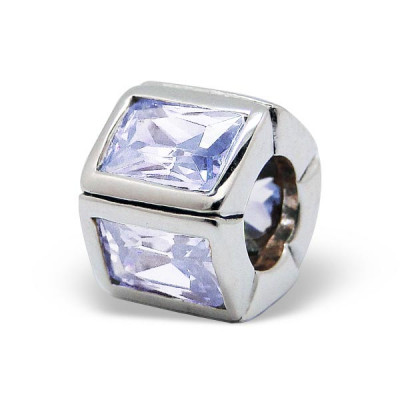 Rectangular Sterling Silver Bead with Cubic Zirconia
