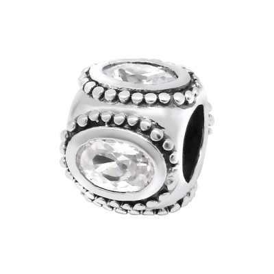 Silver Round Bead with Cubic Zirconia