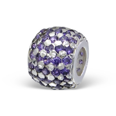 Round Sterling Silver Bead with Cubic Zirconia