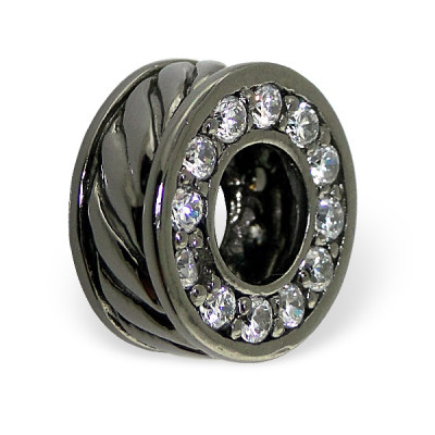 Round Sterling Silver Bead with Cubic Zirconia