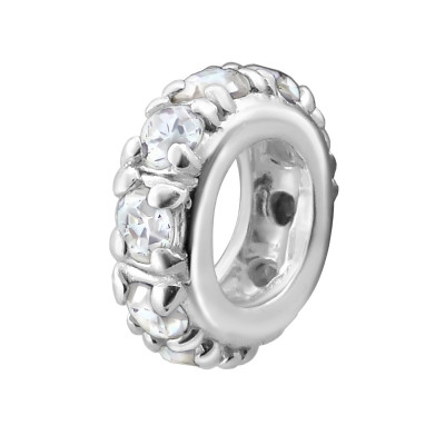 Silver Round Bead with Cubic Zirconia