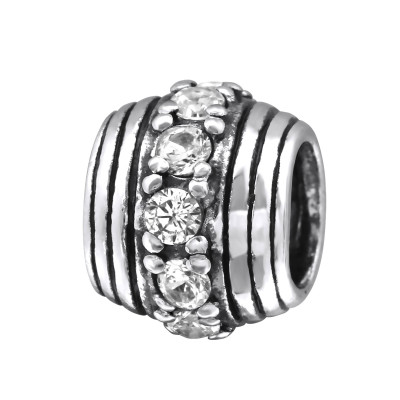 Silver Round Bead with Cubic Zirconia