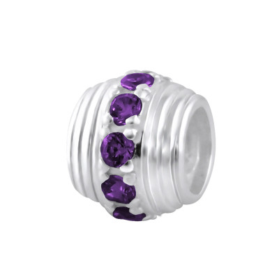 Round Sterling Silver Bead with Cubic Zirconia